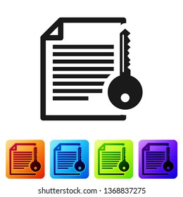 Black Smart contract icon isolated on white background. Blockchain technology, cryptocurrency mining, bitcoin, altcoins, digital money market. Set icon in color square buttons. Vector Illustration