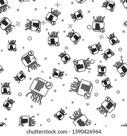 Black Smart contract icon isolated seamless pattern on white background. Blockchain technology, cryptocurrency mining, bitcoin, altcoins, digital money market. Vector Illustration