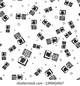 Black Smart contract icon isolated seamless pattern on white background. Blockchain technology, cryptocurrency mining, bitcoin, altcoins, digital money market. Vector Illustration