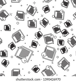 Black Smart contract icon isolated seamless pattern on white background. Blockchain technology, cryptocurrency mining, bitcoin, altcoins, digital money market. Vector Illustration