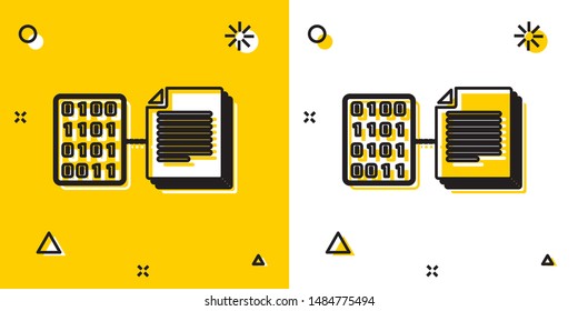 Black Smart contract icon isolated on yellow and white background. Blockchain technology, cryptocurrency mining, bitcoin, altcoins, digital money market. Random dynamic shapes. Vector Illustration