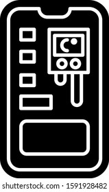 Black Smart control farming system mobile application icon isolated on white background.  Vector Illustration