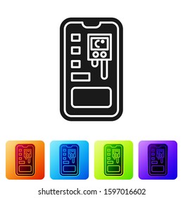 Black Smart control farming system mobile application icon isolated on white background. Set icons in color square buttons. Vector Illustration