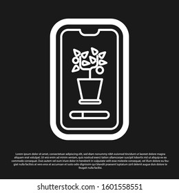 Black Smart control farming system mobile application icon isolated on black background.  Vector Illustration