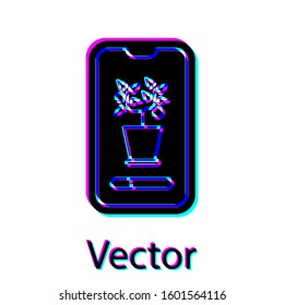 Black Smart control farming system mobile application icon isolated on white background.  Vector Illustration