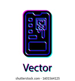 Black Smart control farming system mobile application icon isolated on white background.  Vector Illustration