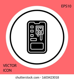 Black Smart control farming system mobile application icon isolated on red background. White circle button. Vector Illustration