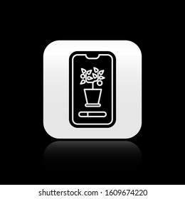 Black Smart control farming system mobile application icon isolated on black background. Silver square button. Vector Illustration