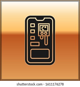 Black Smart control farming system mobile application icon isolated on gold background.  Vector Illustration