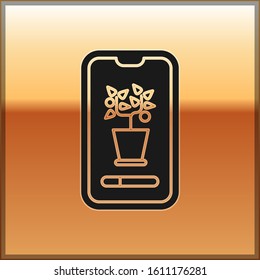 Black Smart control farming system mobile application icon isolated on gold background.  Vector Illustration