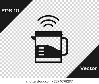 Black Smart electric kettle system icon isolated on transparent background. Teapot icon. Internet of things concept with wireless connection.  Vector