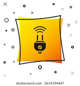 Black Smart electric plug system icon isolated on white background. Internet of things concept with wireless connection. Yellow square button. Vector