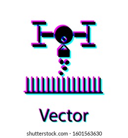 Black Smart farm with drone control for seed planting icon isolated on white background. Innovation technology for agricultural company.  Vector Illustration