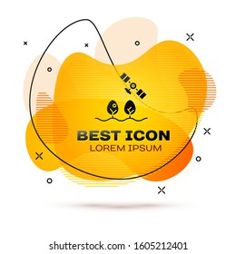 Black Smart farm with drone control and tree icon isolated on white background. Innovation technology for agricultural company. Abstract banner with liquid shapes. Vector Illustration