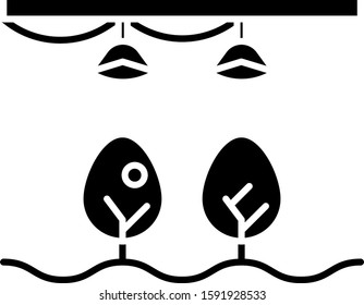Black Smart farm with light bulb and plant symbol icon isolated on white background.  Vector Illustration