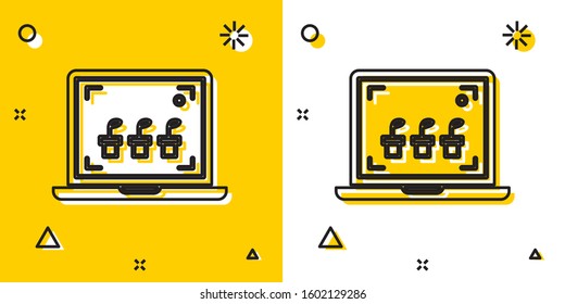 Black Smart farming technology - farm automation system icon isolated on yellow and white background. Random dynamic shapes. Vector Illustration