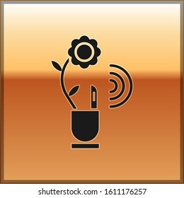 Black Smart farming technology - farm automation system in app icon isolated on gold background.  Vector Illustration