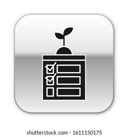 Black Smart farming technology - timer farm automation system in app icon isolated on white background. Silver square button. Vector Illustration