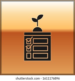 Black Smart farming technology - timer farm automation system in app icon isolated on gold background.  Vector Illustration