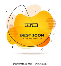 Black Smart glasses mounted on spectacles icon isolated on white background. Wearable electronics smart glasses with camera and display. Fluid color banner. Vector Illustration
