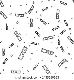 Black Smart glasses mounted on spectacles line icon isolated seamless pattern on white background. Wearable electronics smart glasses with camera and display. Vector Illustration