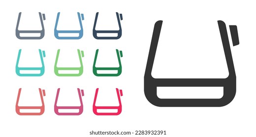 Black Smart glasses mounted on spectacles icon isolated on white background. Wearable electronics smart glasses with camera and display. Set icons colorful. Vector