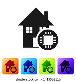 Black Smart home icon isolated on white background. Remote control. Set icon in color square buttons. Vector Illustration