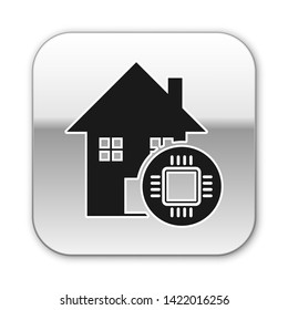 Black Smart home icon isolated on white background. Remote control. Silver square button. Vector Illustration