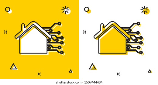 Black Smart home icon isolated on yellow and white background. Remote control. Random dynamic shapes. Vector Illustration