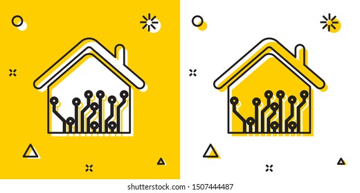 Black Smart home icon isolated on yellow and white background. Remote control. Random dynamic shapes. Vector Illustration
