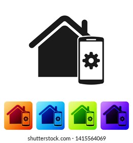 Black Smart home - remote control system icon isolated on white background. Set icon in color square buttons. Vector Illustration