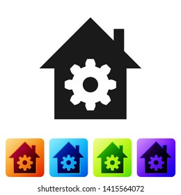 Black Smart home settings icon isolated on white background. Remote control. Set icon in color square buttons. Vector Illustration