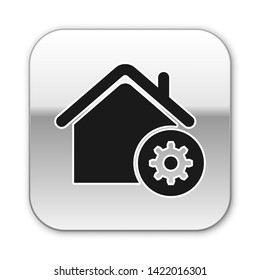 Black Smart home settings icon isolated on white background. Remote control. Silver square button. Vector Illustration