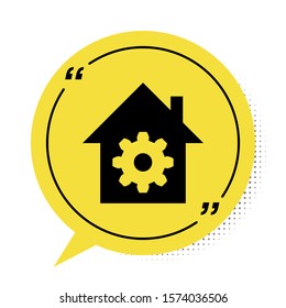 Black Smart home settings icon isolated on white background. Remote control. Yellow speech bubble symbol. Vector Illustration