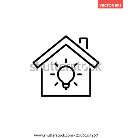 Black smart home time line icon, simple house with light bulb flat design pictogram, infographic vector for app logo web button ui ux interface elements isolated on white background