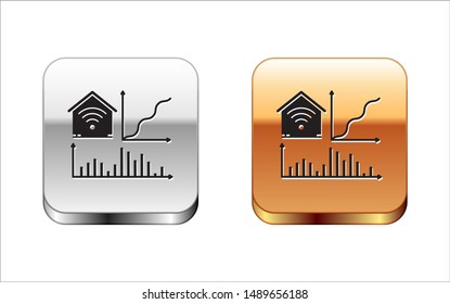 Black Smart home with wi-fi icon isolated on white background. Remote control. Silver-gold square button. Vector Illustration