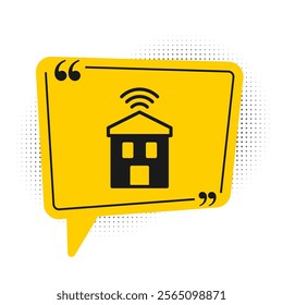 Black Smart home with wi-fi icon isolated on white background. Remote control. Yellow speech bubble symbol. Vector