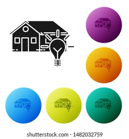 Black Smart house and light bulb icon isolated on white background. Set icons colorful circle buttons. Vector Illustration