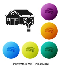 Black Smart house and light bulb icon isolated on white background. Set icons colorful circle buttons. Vector Illustration