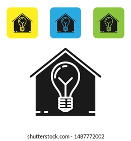 Black Smart house and light bulb icon isolated on white background. Set icons colorful square buttons. Vector Illustration