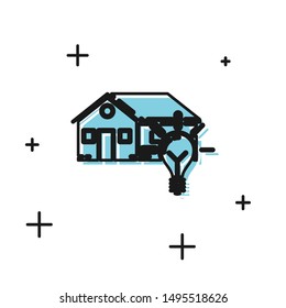 Black Smart house and light bulb icon isolated on white background.  Vector Illustration