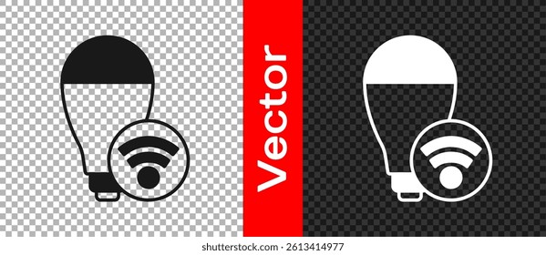 Black Smart light bulb system icon isolated on transparent background. Energy and idea symbol. Internet of things concept with wireless connection.  Vector
