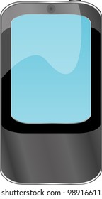Black smart phone with blue display isolated on white background