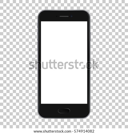 Black smart phone with button isolated on transparent background, vector illustration.