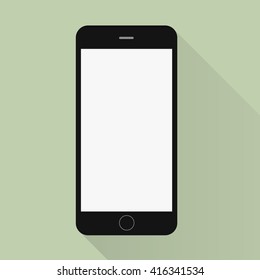 Black smart phone flat icon with shadow