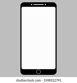 Black smart phone icon with button isolated