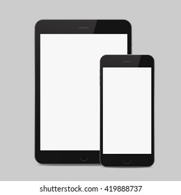 Black smart phone and tablet  icon with shadow