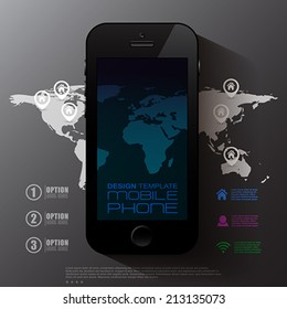 Black smart phone template  display with map background.  Vector illustration.