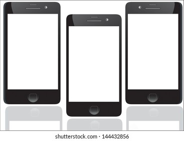 Black smart phone with touch screen blank isolated on white background