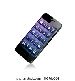 Black smart phone vector illustration isolated on white